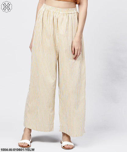 Yellow Striped Printed Ankle Length Cotton Regular Fit Palazzo