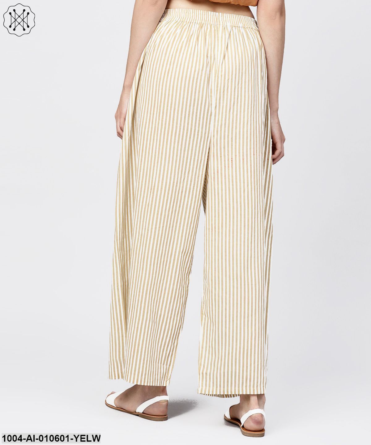 Yellow Striped Printed Ankle Length Cotton Regular Fit Palazzo