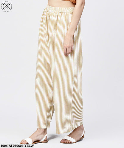 Yellow Striped Printed Ankle Length Cotton Regular Fit Palazzo