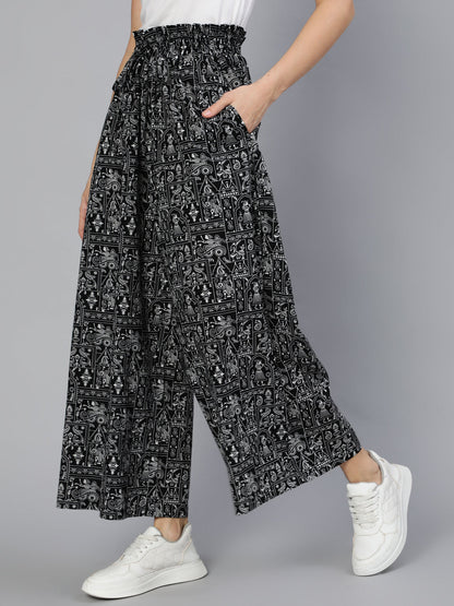 Black Printed Wide Legged Printed Plazo With Side Pockets