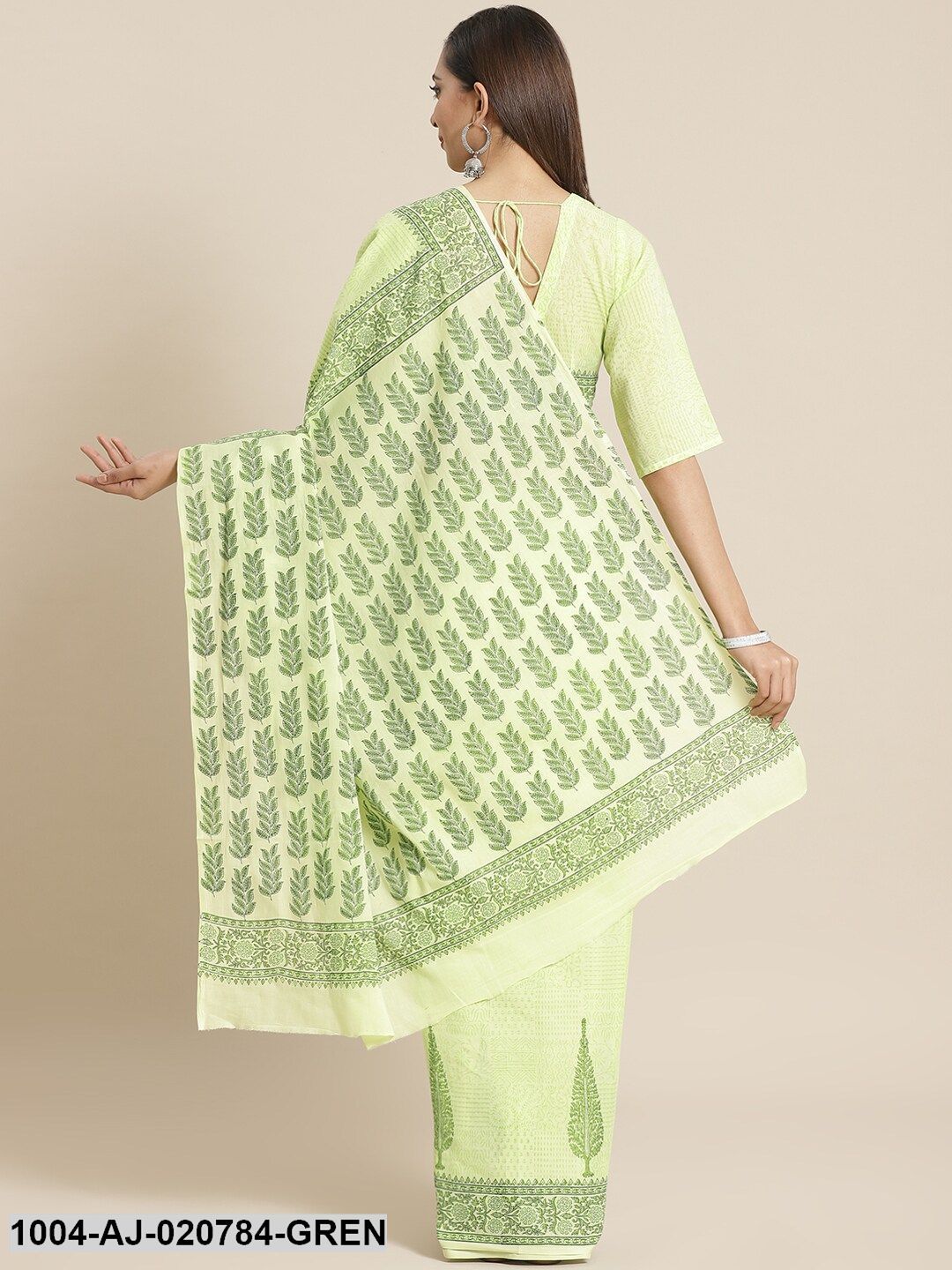 Green Pure Cotton Printed Saree