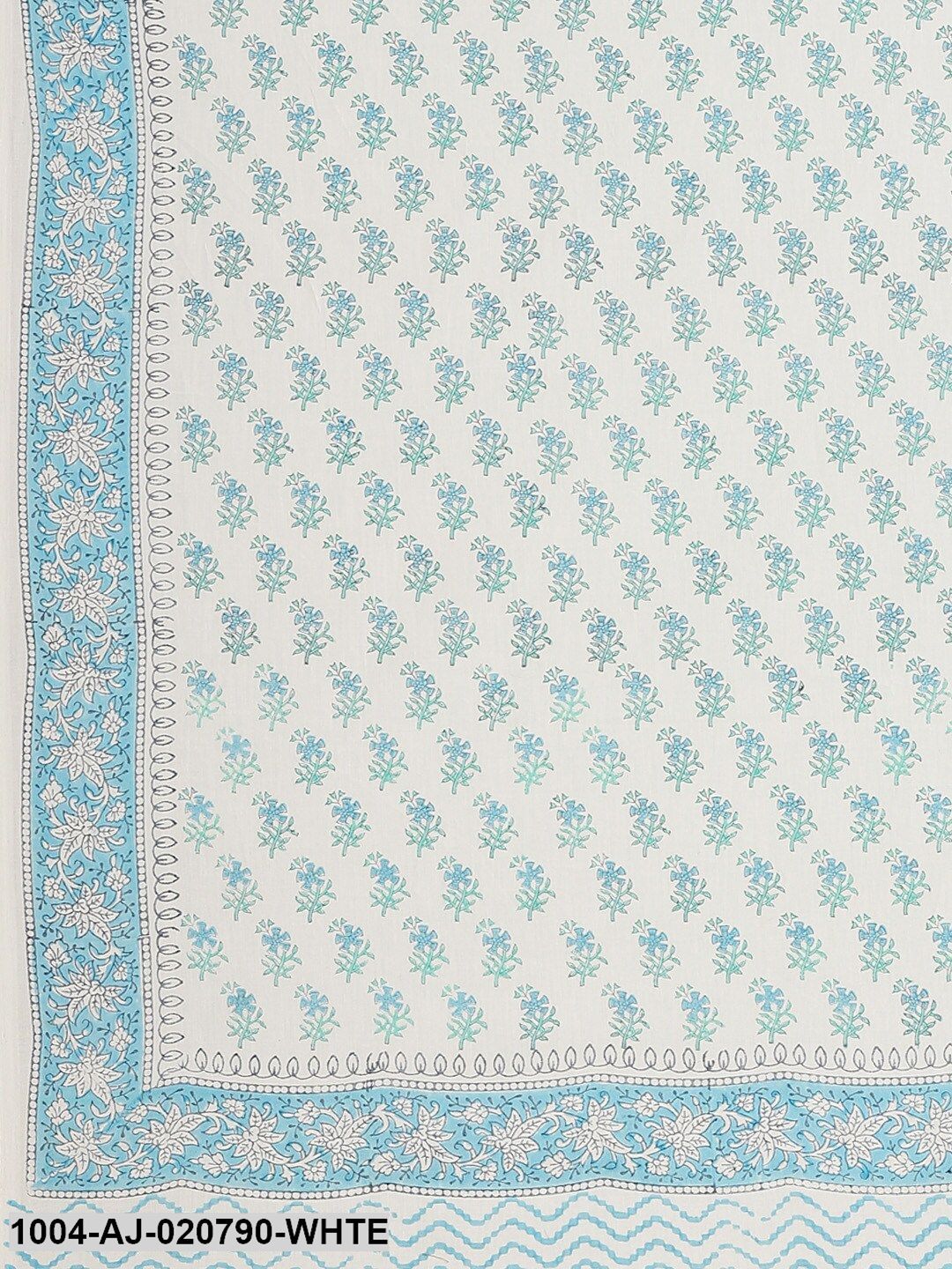 White & Blue Pure Cotton Printed Saree