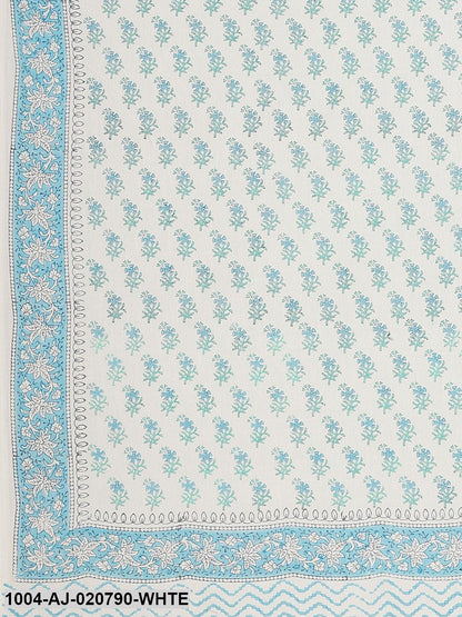 White & Blue Pure Cotton Printed Saree