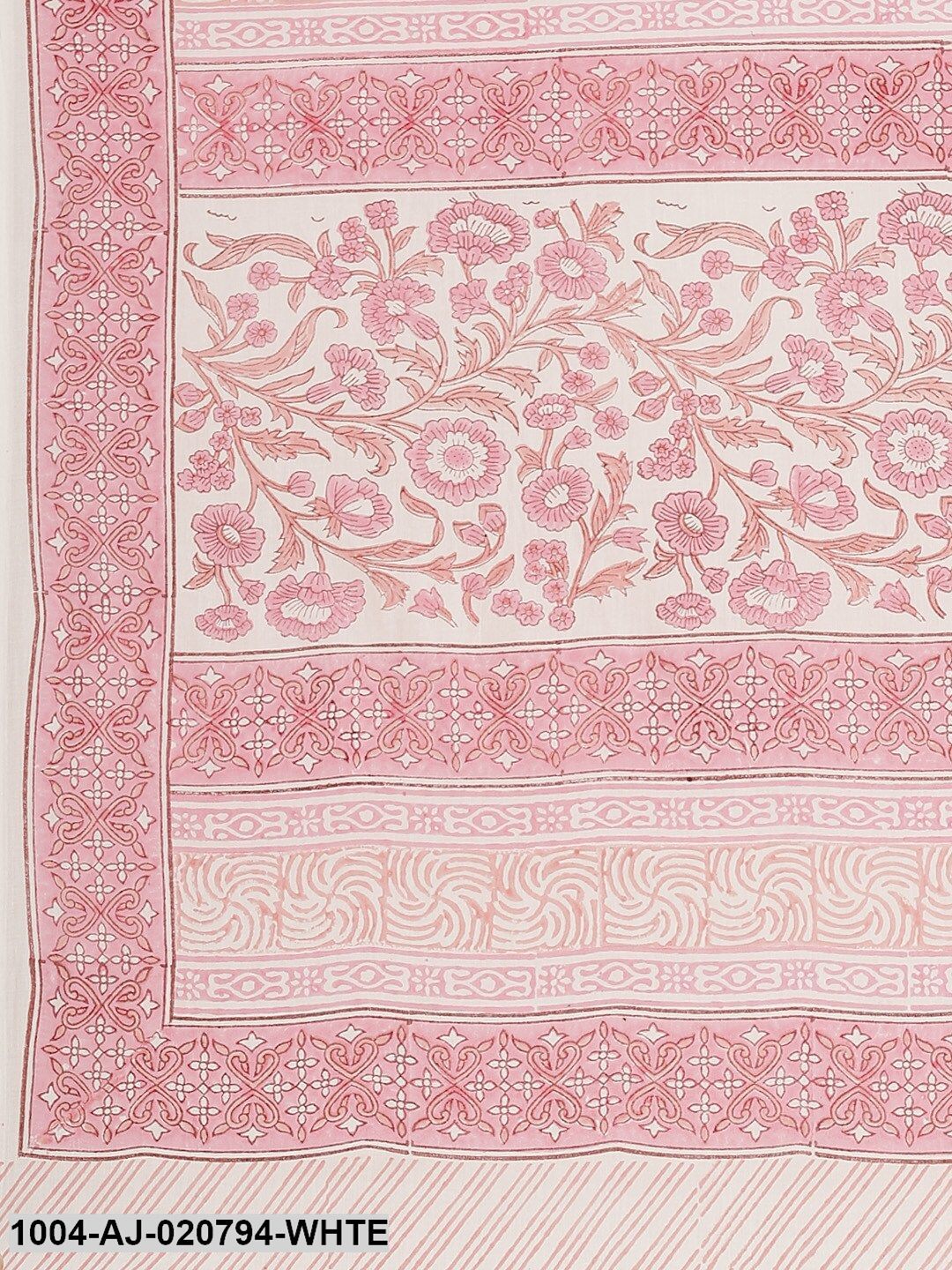 White & Pink Pure Cotton Printed Saree