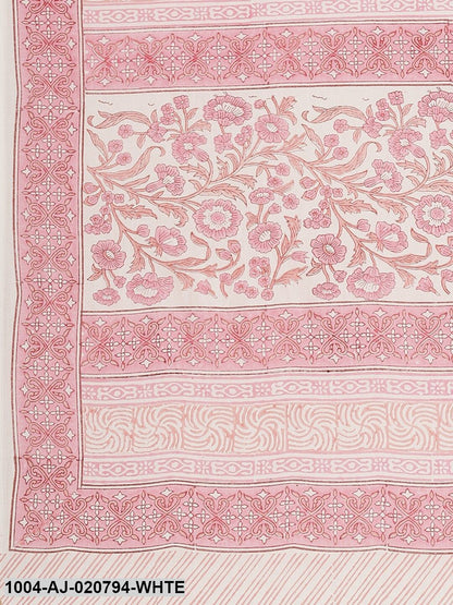 White & Pink Pure Cotton Printed Saree