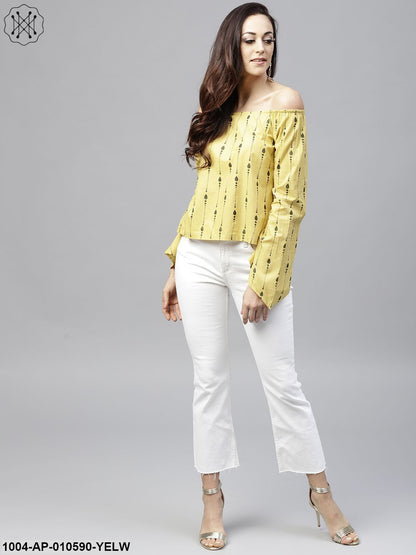 Yellow Off Shoulder Full Sleeve Cotton Top