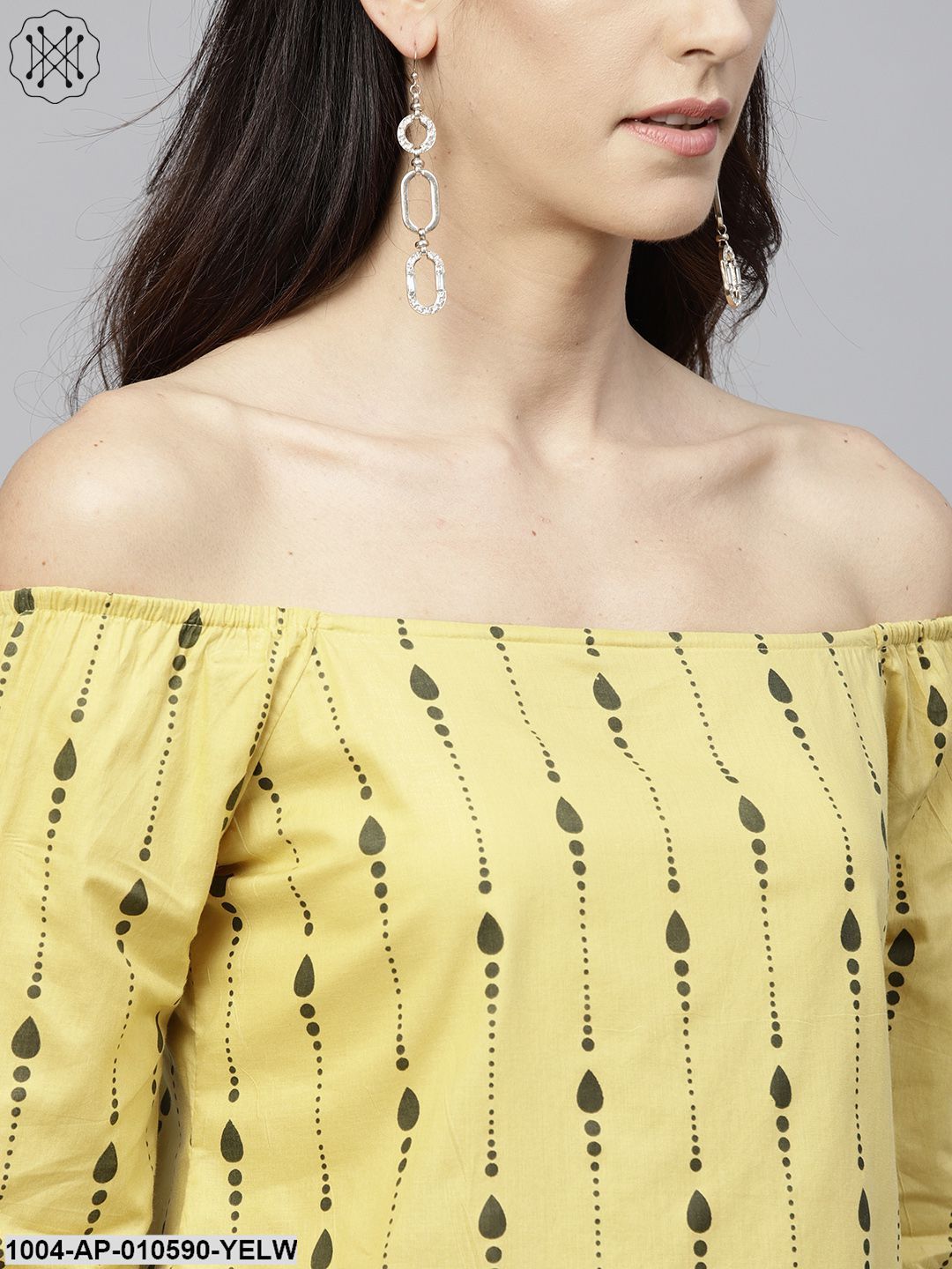 Yellow Off Shoulder Full Sleeve Cotton Top