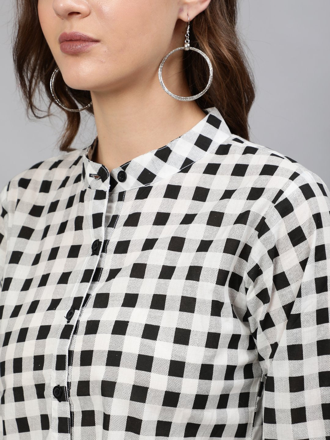 Women Black & White Checked Printed Top