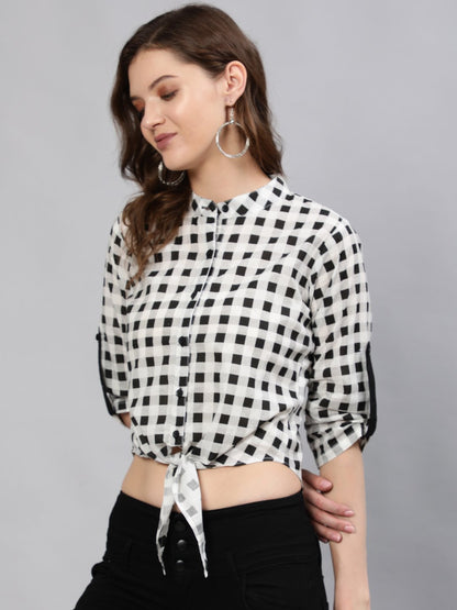 Women Black & White Checked Printed Top