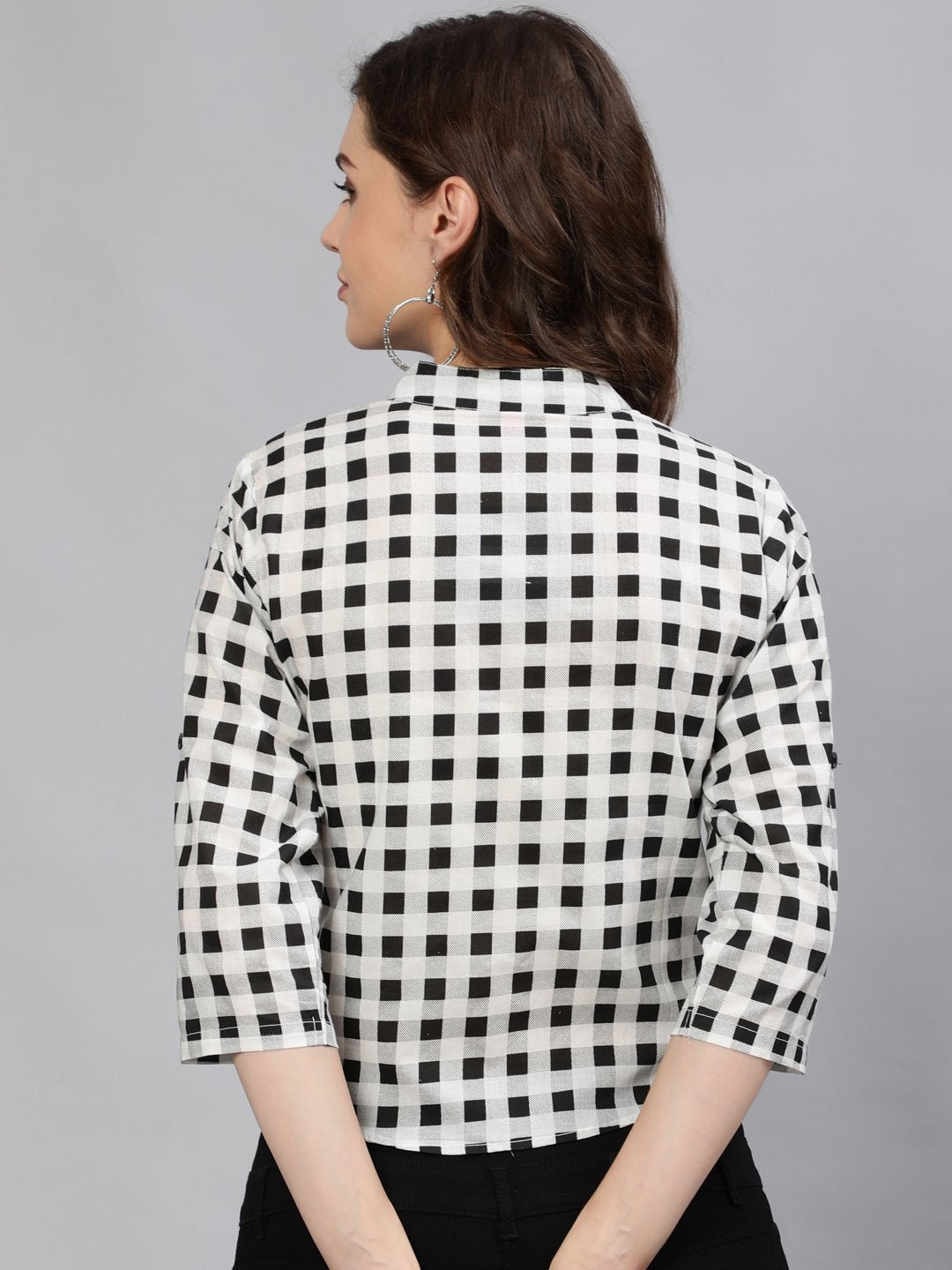 Women Black & White Checked Printed Top