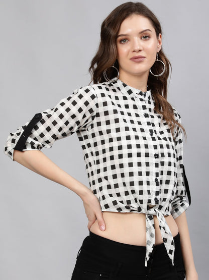 Women Black & White Checked Printed Top