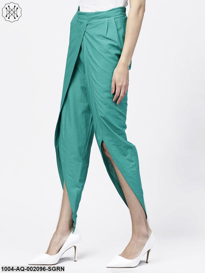 Solid Aqua Ankle Length Cotton Tulip Pant