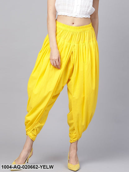 Yellow Regular Fit Solid Dhoti Pants