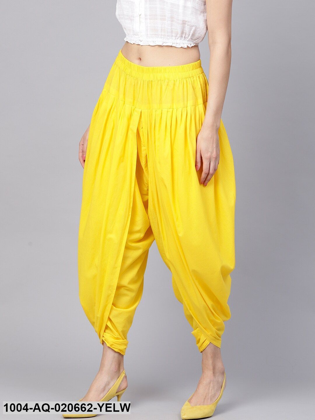 Yellow Regular Fit Solid Dhoti Pants