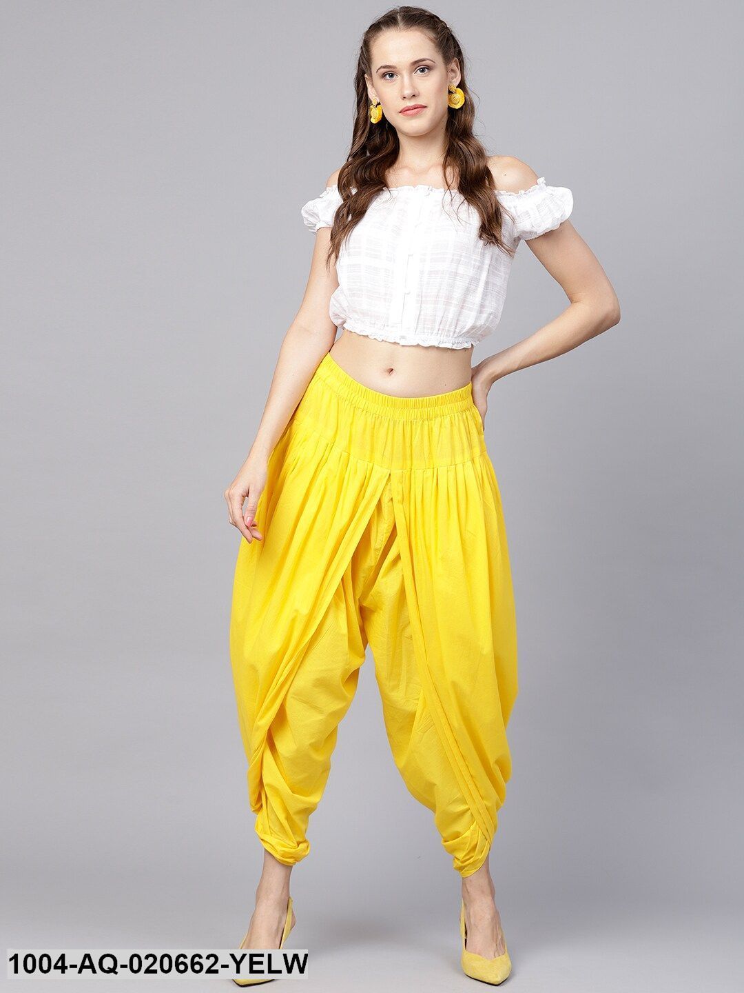 Yellow Regular Fit Solid Dhoti Pants