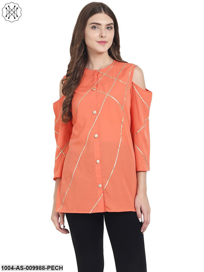 Peach 3/4Th Sleeve Crepe Tunics With Gotta Work