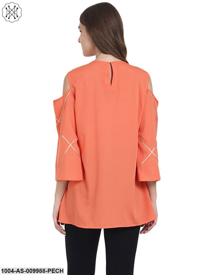 Peach 3/4Th Sleeve Crepe Tunics With Gotta Work