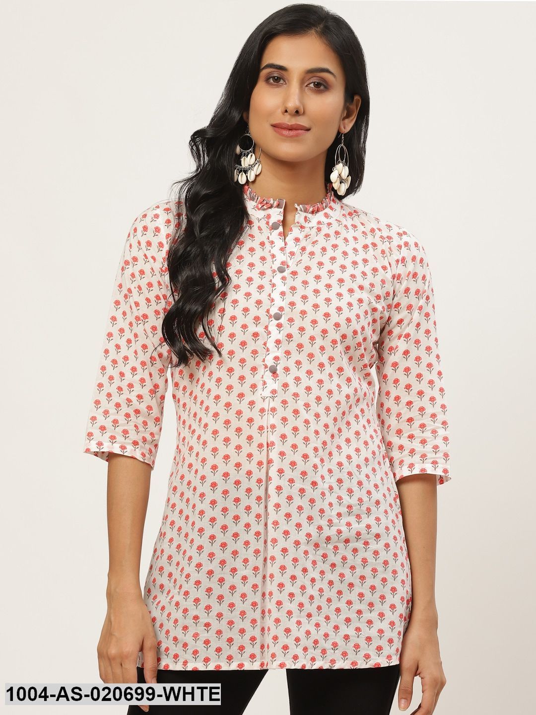 White & Red Floral Printed Tunic