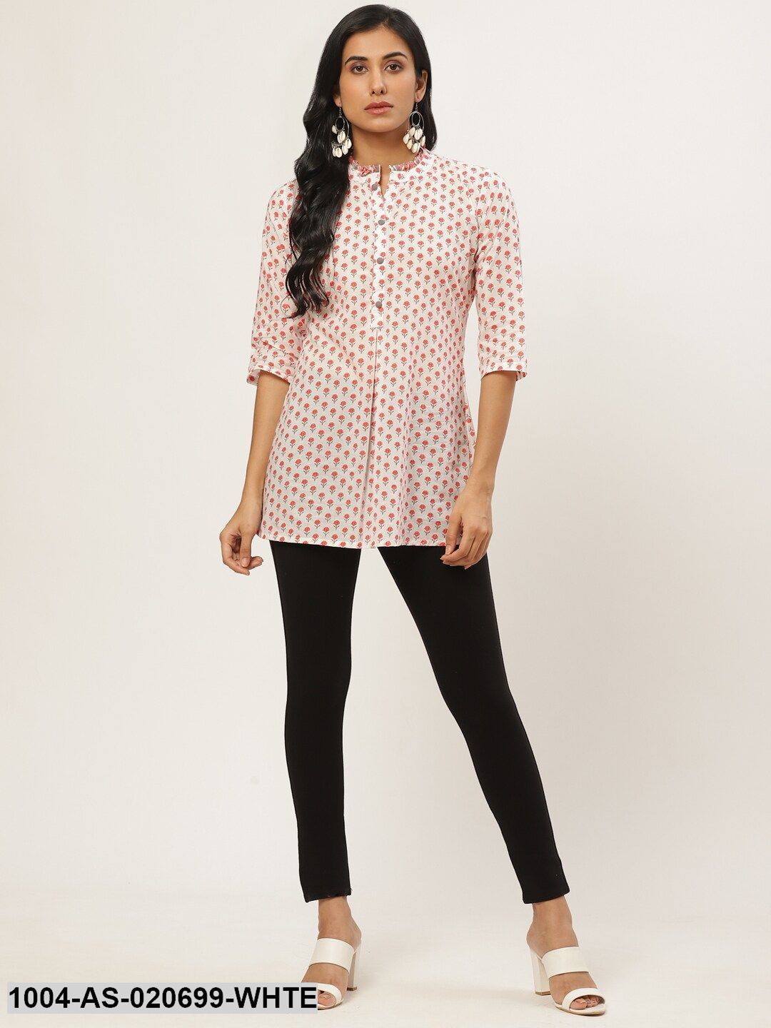 White & Red Floral Printed Tunic