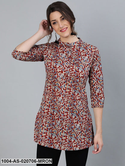 Maroon & Cream-Coloured Printed Tunic