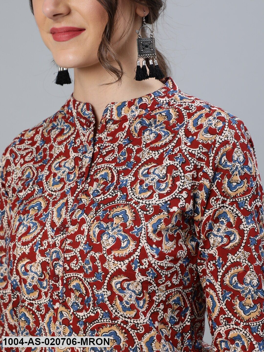 Maroon & Cream-Coloured Printed Tunic