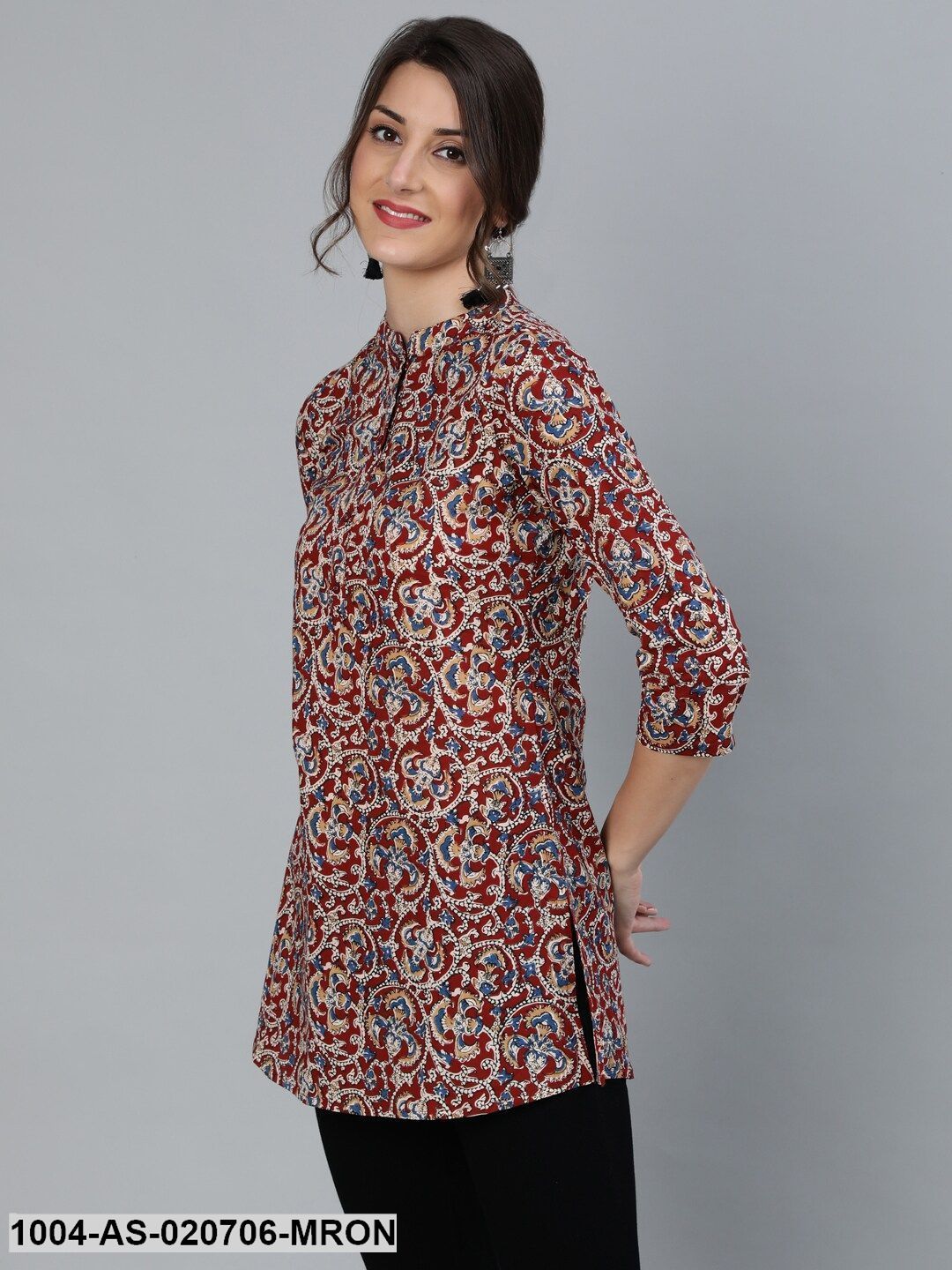 Maroon & Cream-Coloured Printed Tunic