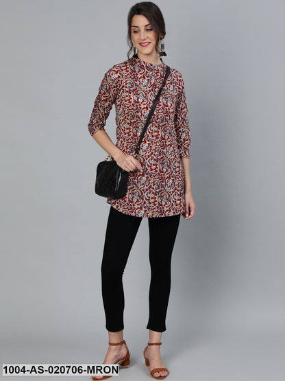 Maroon & Cream-Coloured Printed Tunic