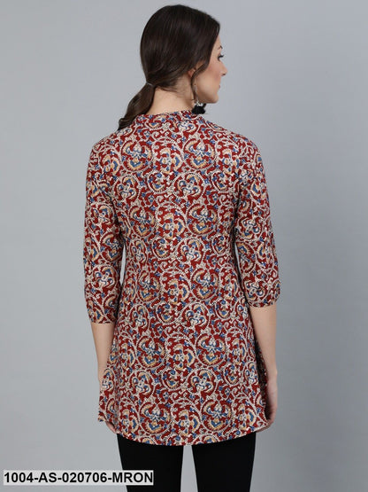 Maroon & Cream-Coloured Printed Tunic