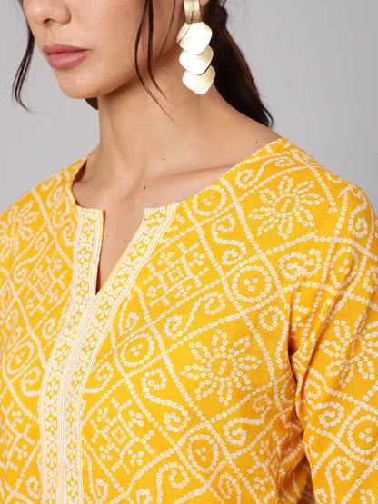 Yellow Bandhani Printe Straight Tunic