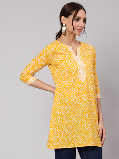 Yellow Bandhani Printe Straight Tunic