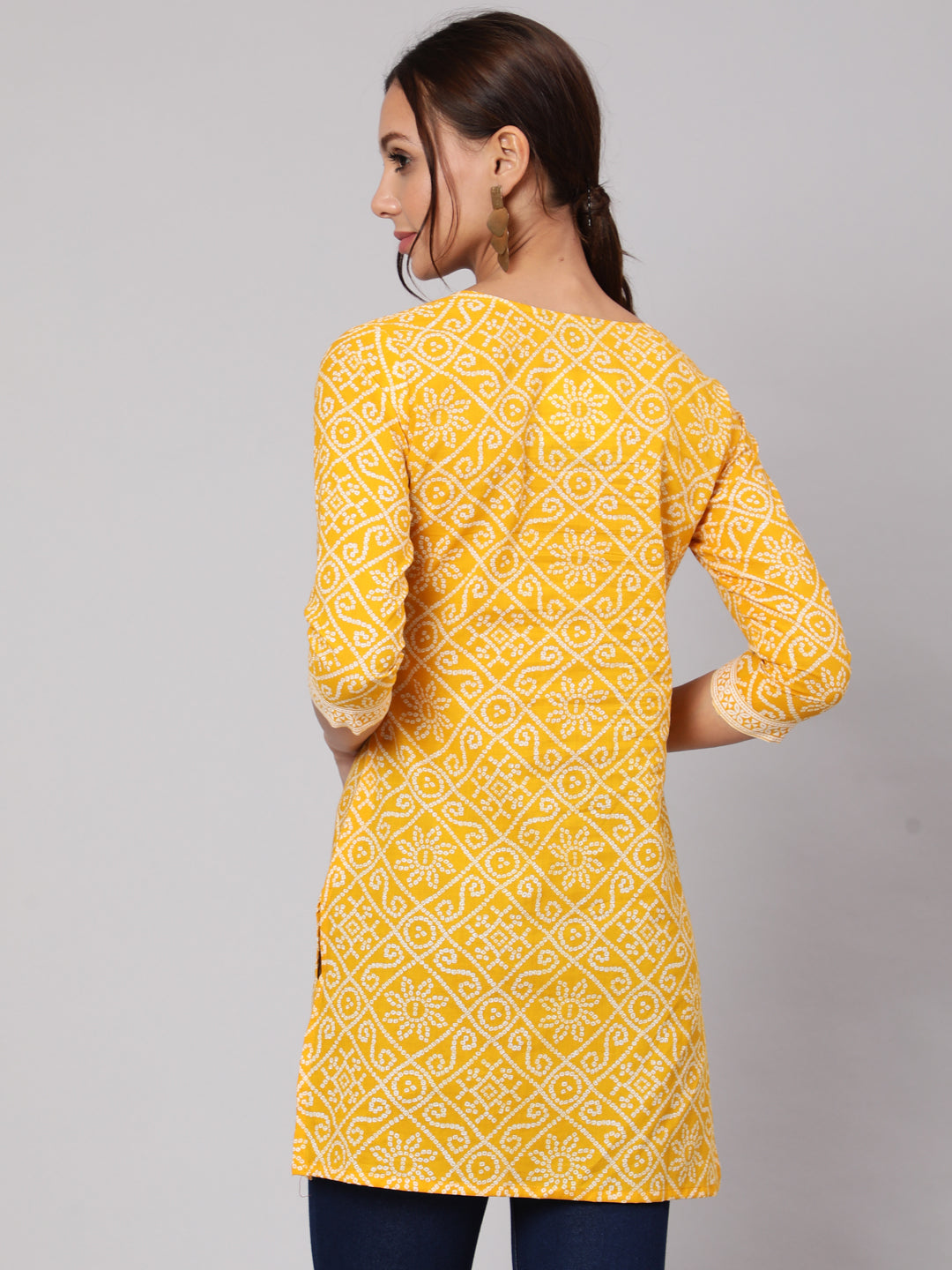 Yellow Bandhani Printe Straight Tunic