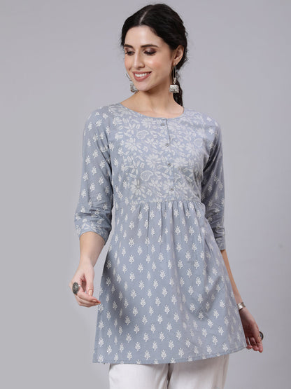 Grey Ethnic Printed Straight Tunic