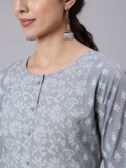 Grey Ethnic Printed Straight Tunic