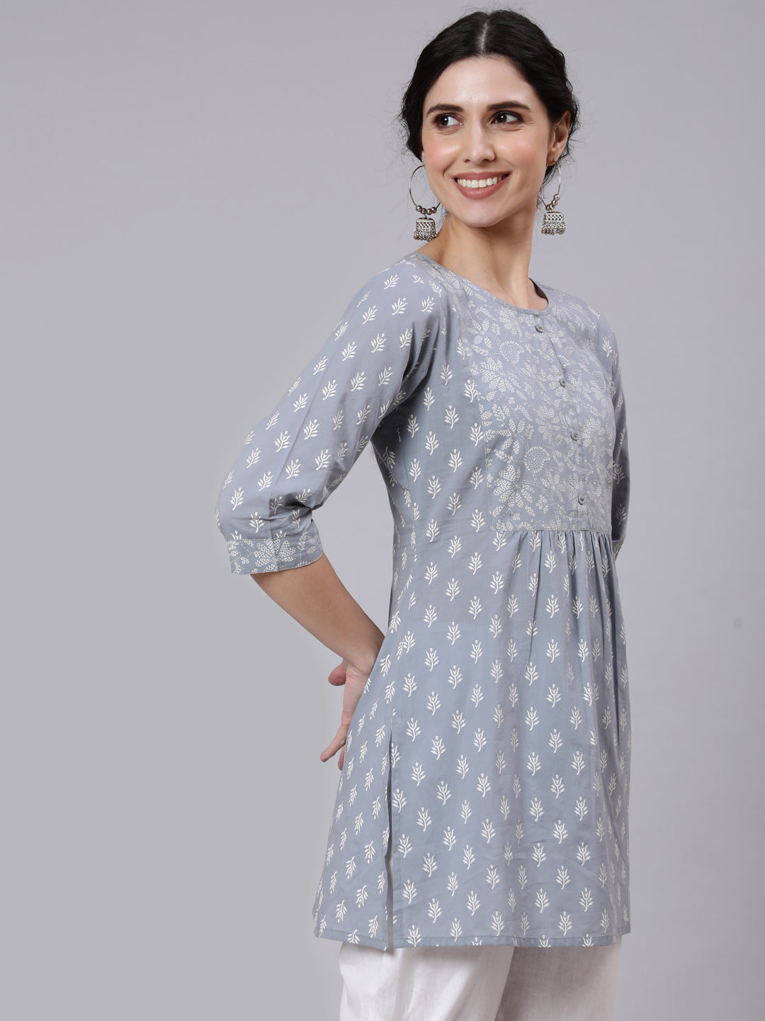 Grey Ethnic Printed Straight Tunic