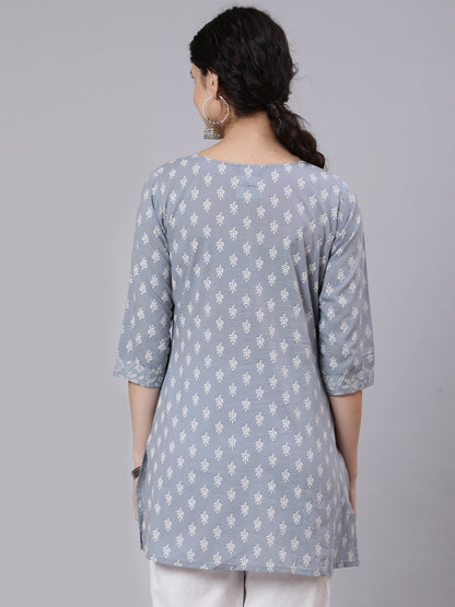 Grey Ethnic Printed Straight Tunic