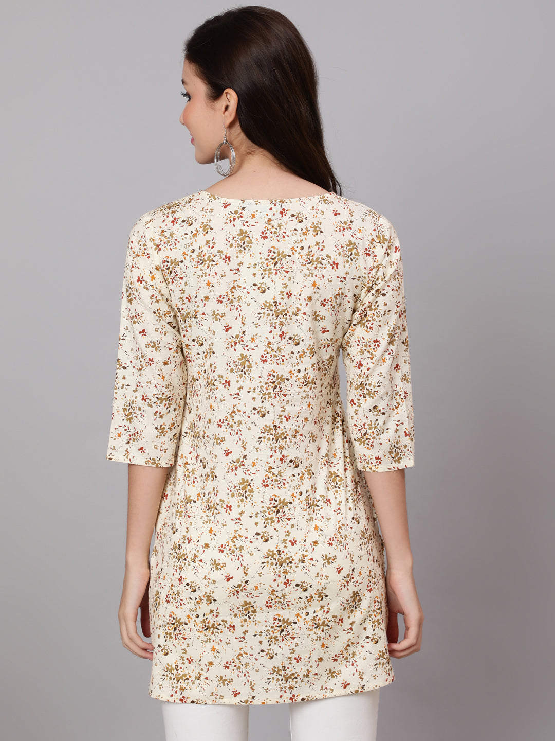 Cream Ethnic Printed Straight Tunic