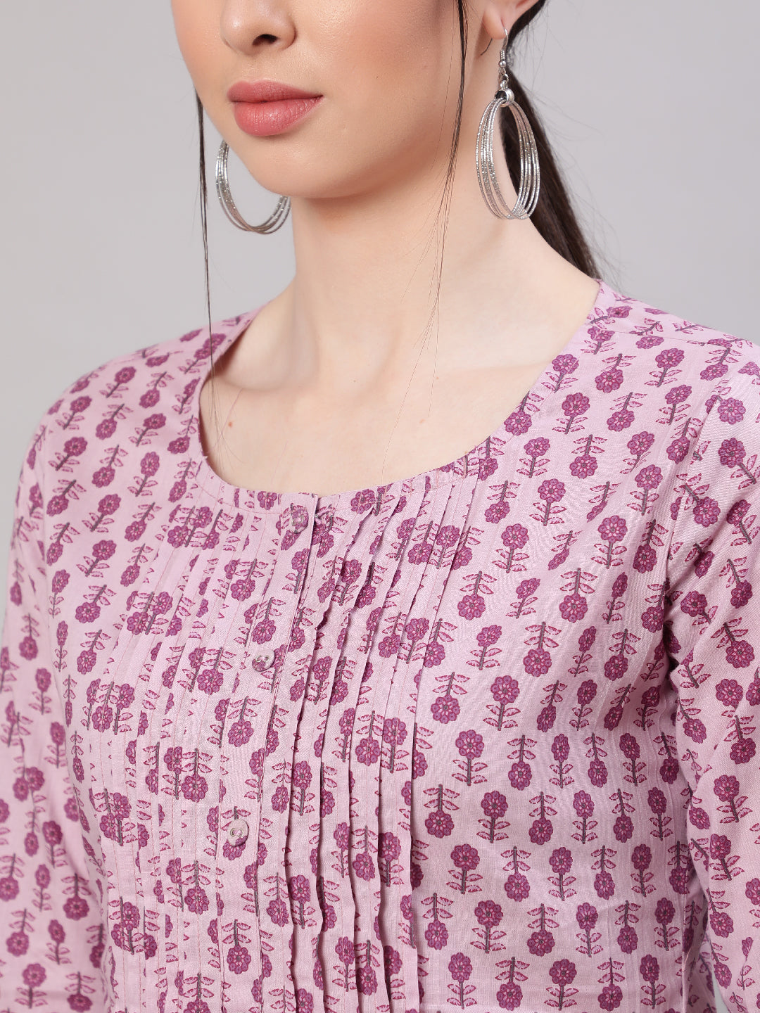 Women Mauve Straight Tunic With Three Quarter Sleeves