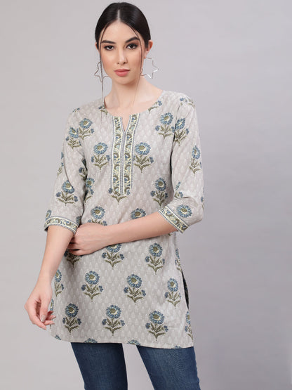 Women Grey Ethnic Printed Straight Tunic