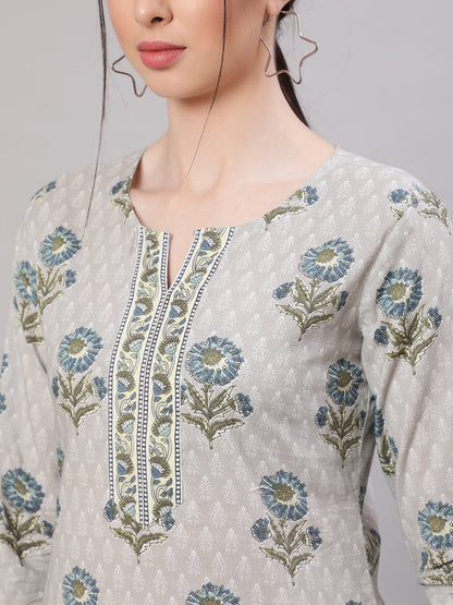 Women Grey Ethnic Printed Straight Tunic