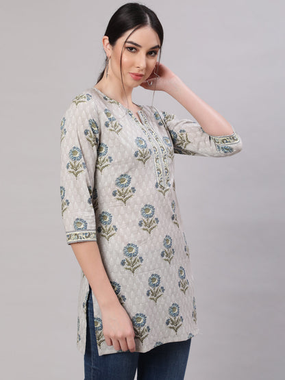 Women Grey Ethnic Printed Straight Tunic