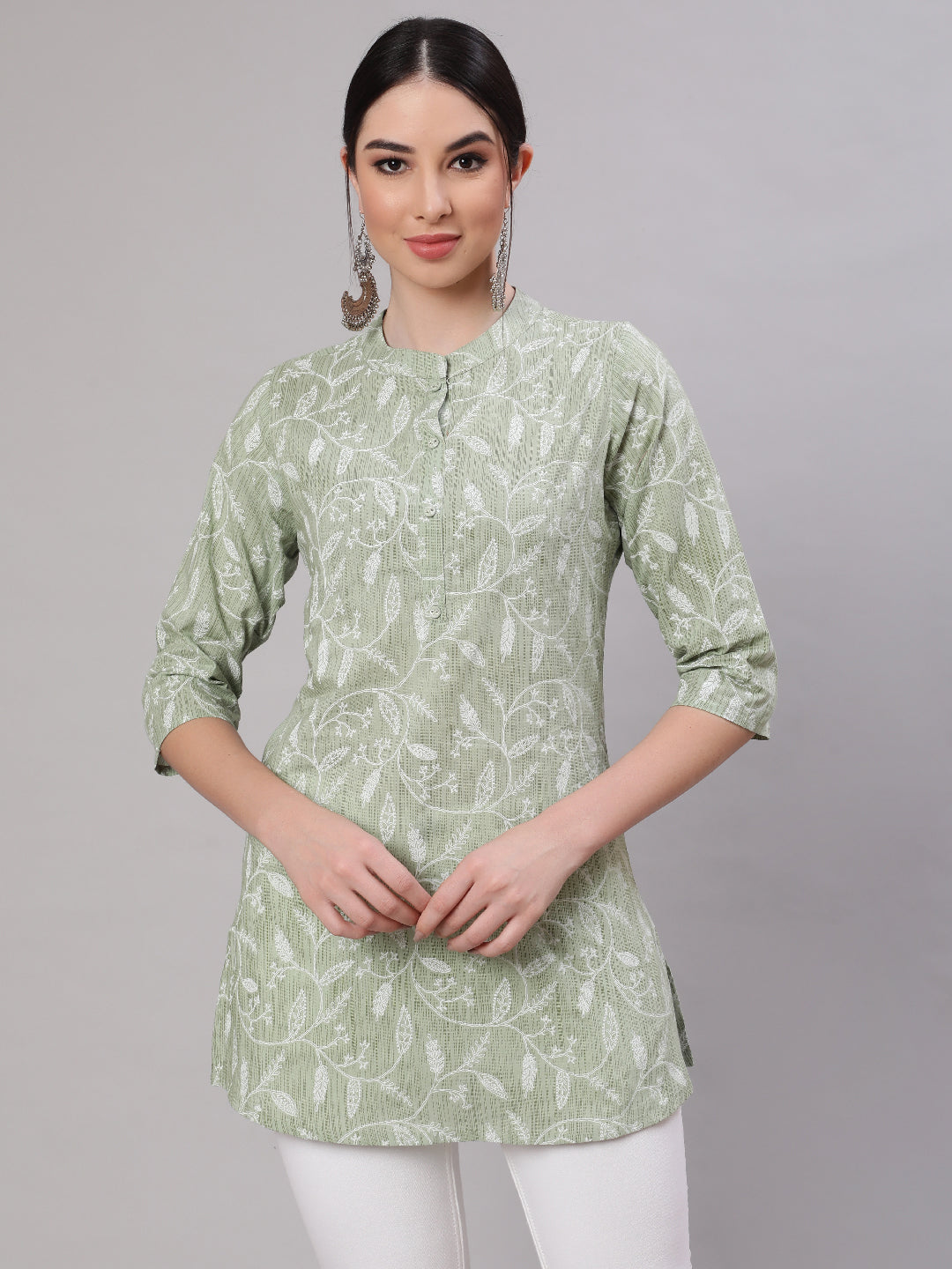 Women Green Ethnic Printed Straight Tunic