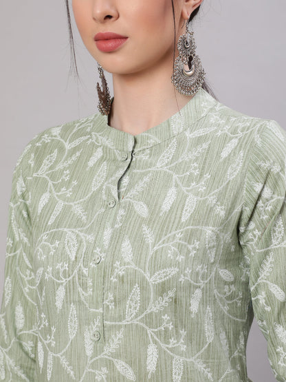 Women Green Ethnic Printed Straight Tunic