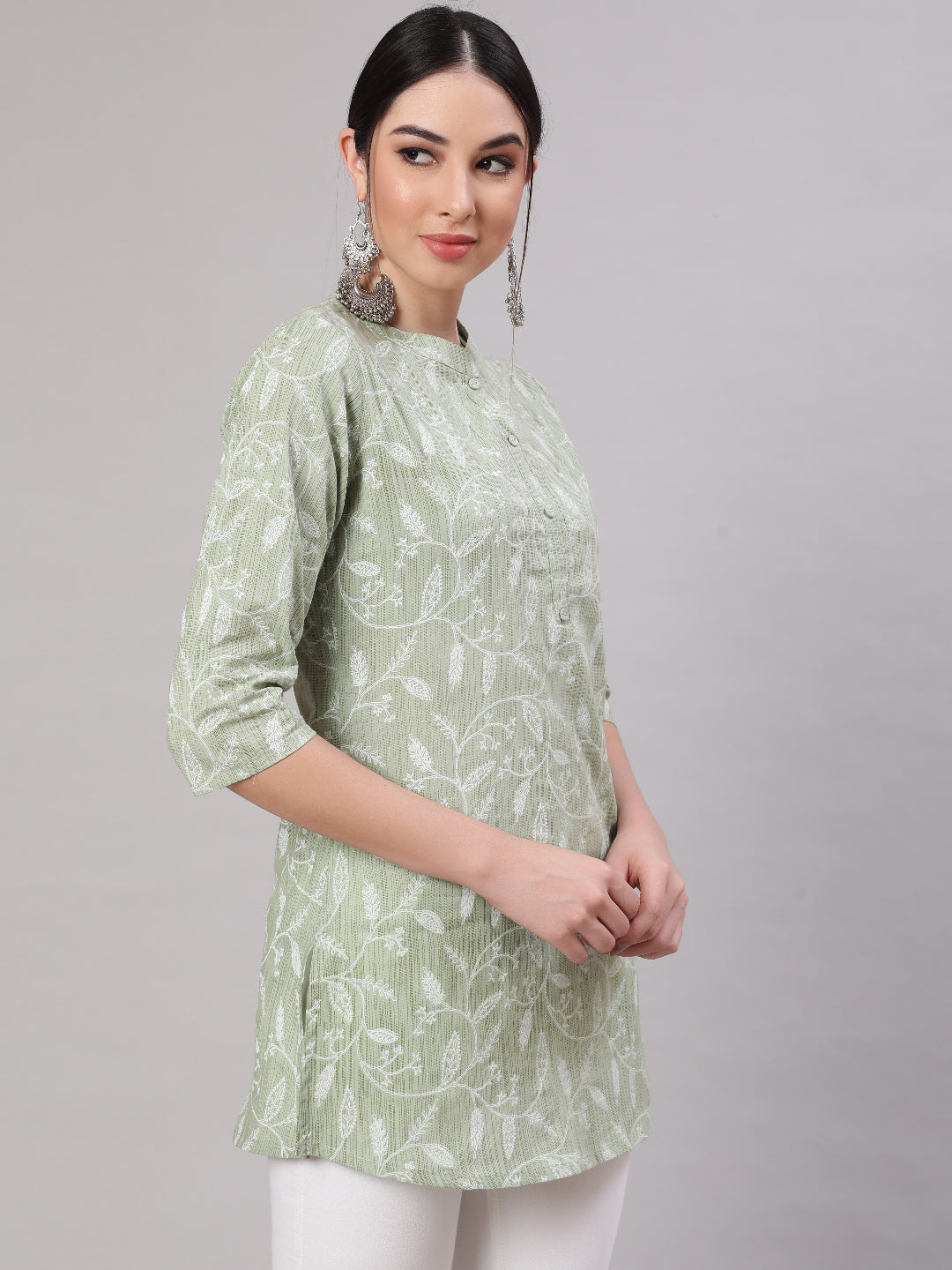 Women Green Ethnic Printed Straight Tunic