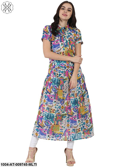 Multi Printed Half Sleeve Georgette Anarkali Kurta