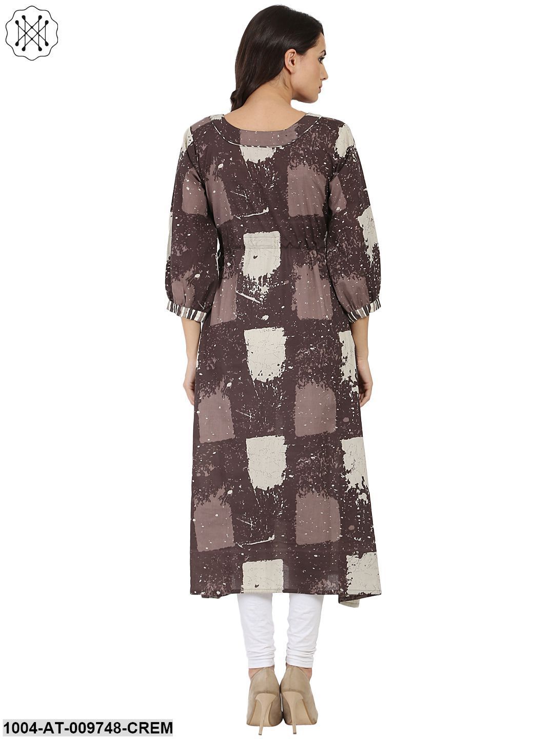 Taupe Printed 3/4Th Sleeve Cotton Anarkali Kurta