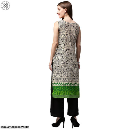 White Printed Sleeveless Cotton Kurta