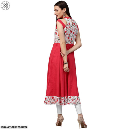 Red Printed 3/4Th Sleeve Cotton Kurta