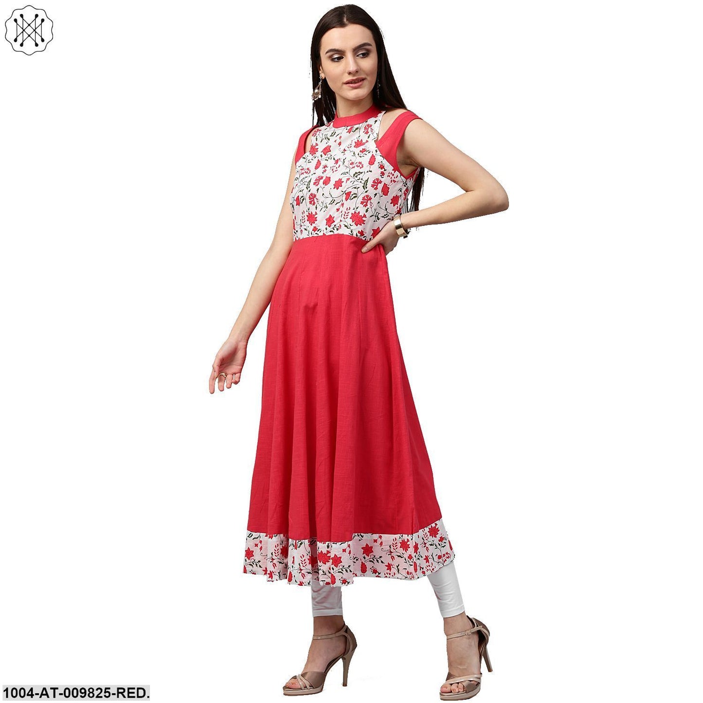 Red Printed 3/4Th Sleeve Cotton Kurta