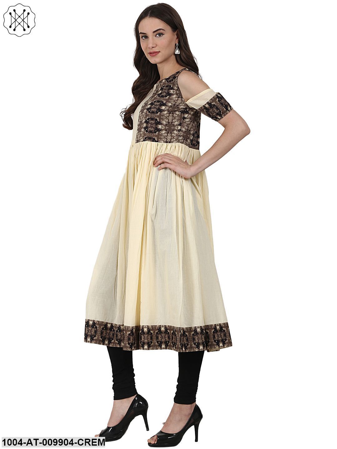 Cream Color Short Sleeve Cotton Anarkali Kurta