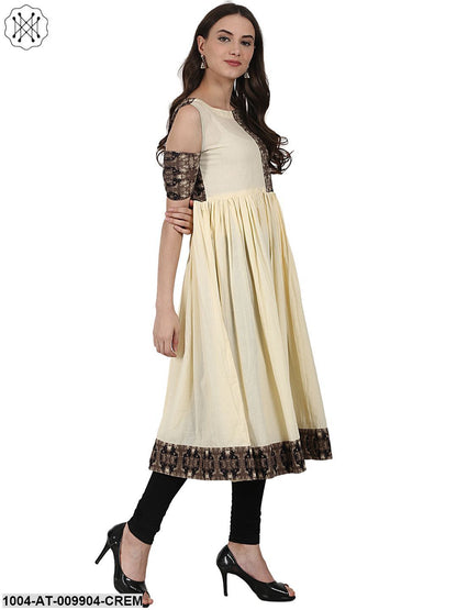 Cream Color Short Sleeve Cotton Anarkali Kurta